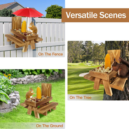 GBruno Squirrel Feeder Wooden Squirrel Picnic Table