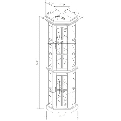 Corner Curio Cabinet with 5 Shelves and Lighting System - Dark Brown or Light Brown