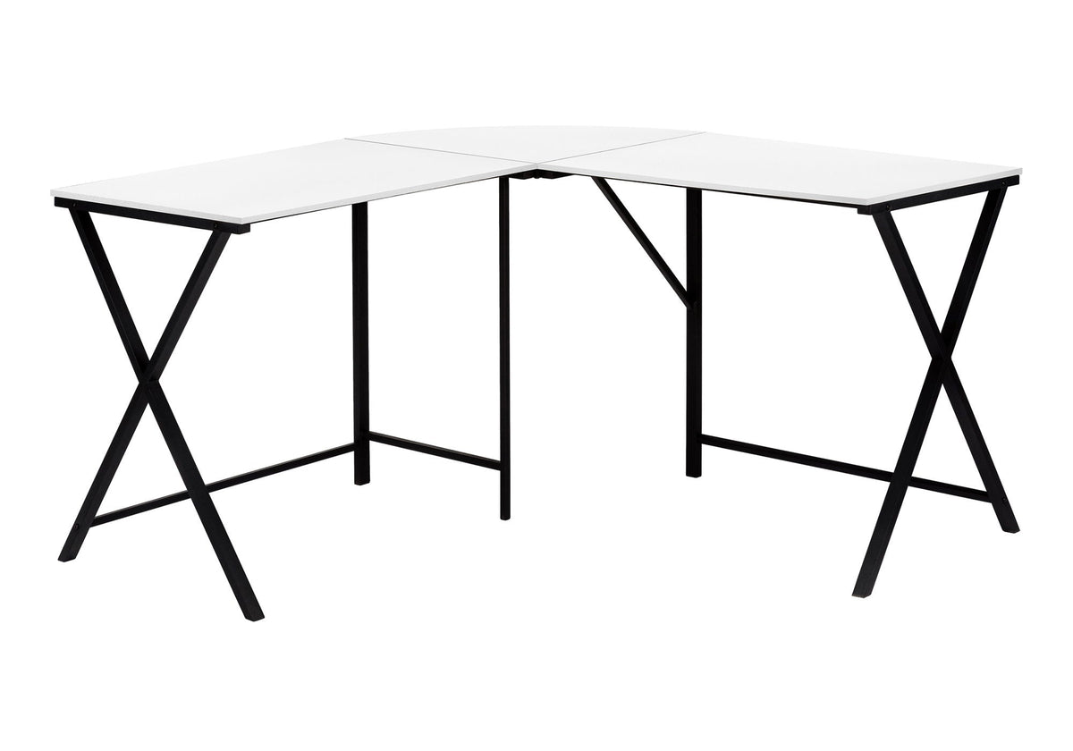 Contemporary L-Shaped Corner Computer Desk with Metal Base - Light Brown, Gray, or White