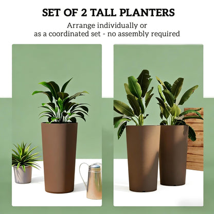 Tall Stackable Planters Set of 2 with Flexible Drainage - Brown