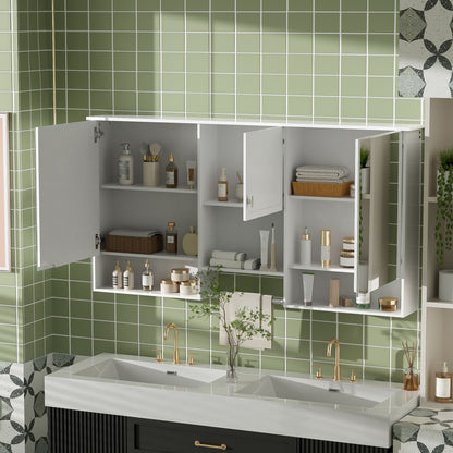 Wall-Mount 3-In-1 Mirror Cabinet with Adjustable Shelf - White