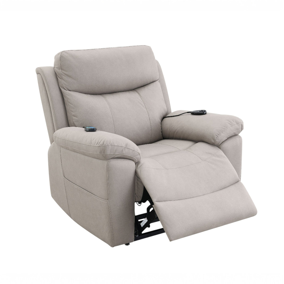 Beige Chenille Power Recliner with Lift, Heating & Massage - Beige