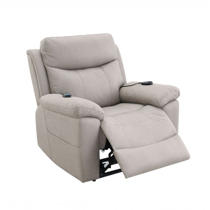 Beige Chenille Power Recliner with Lift, Heating & Massage - Beige
