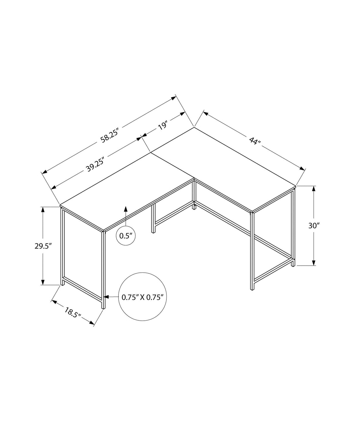 L-Shaped Corner Computer Desk with Marble Look - Light or Dark Brown