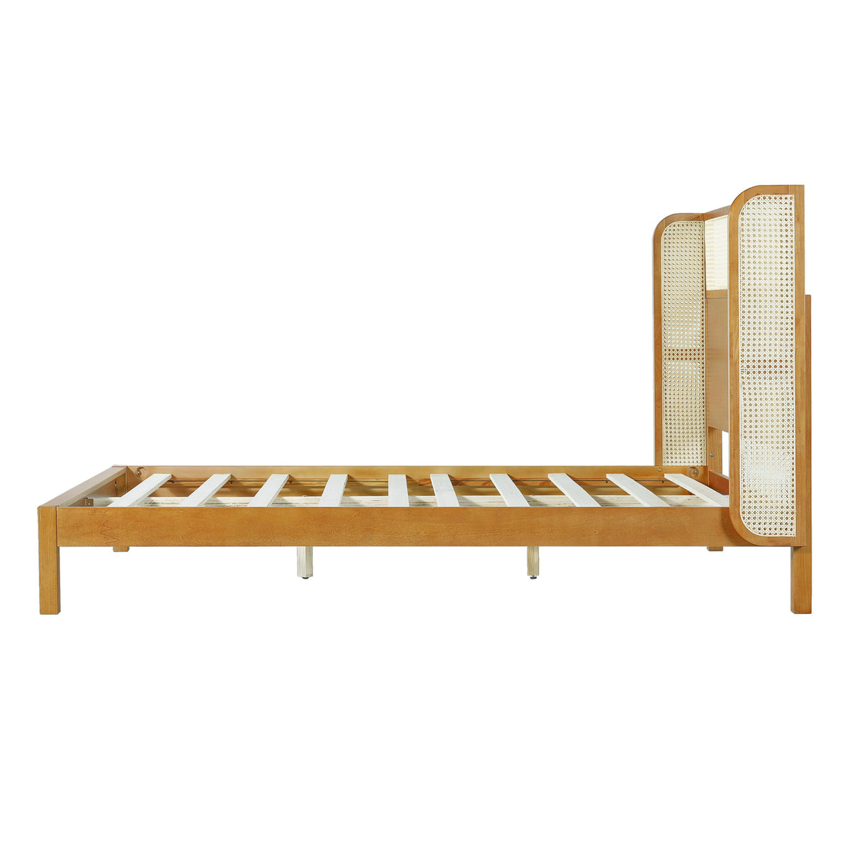 Premium Rubber Wood Platform Queen Bed Frame with Headboard - Natural