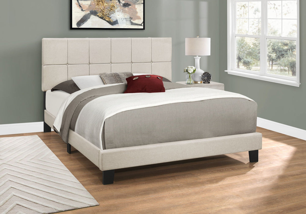 Queen Size Upholstered Bed - Transitional Beige