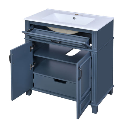 Blue Bathroom Vanity With Sink Storage Cabinet with Soft-Close Doors - Blue