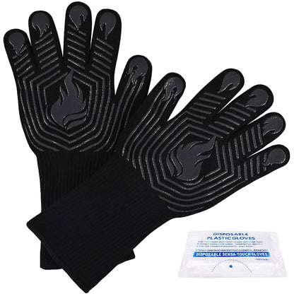 Heat Resistant BBQ Gloves with Silicone Grip - Black