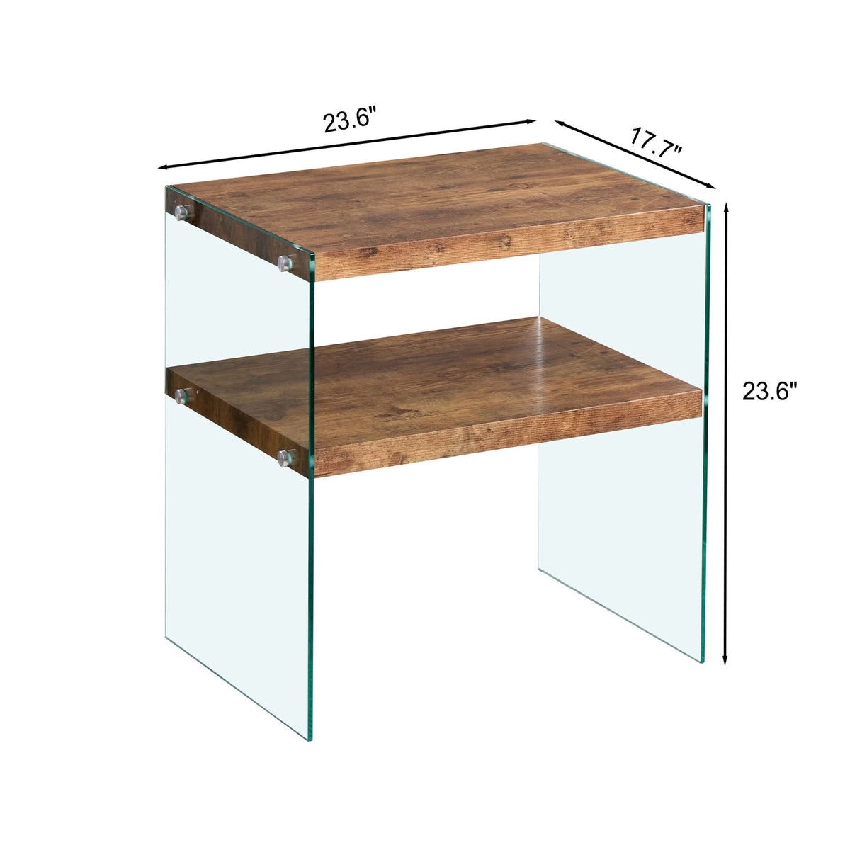 Light Brown Side Table with Tempered Glass Top - Fully Assembled