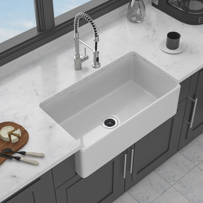 Apron-Front Reversible Single Bowl Kitchen Sink with Smooth & Ribbed Finishes - White