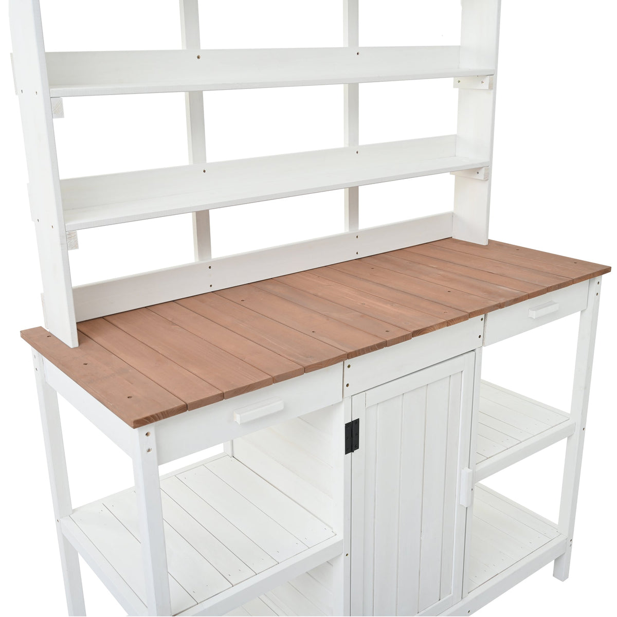 66" Farmhouse Potting Bench Table with Drawers and Shelves - Natural Fir
