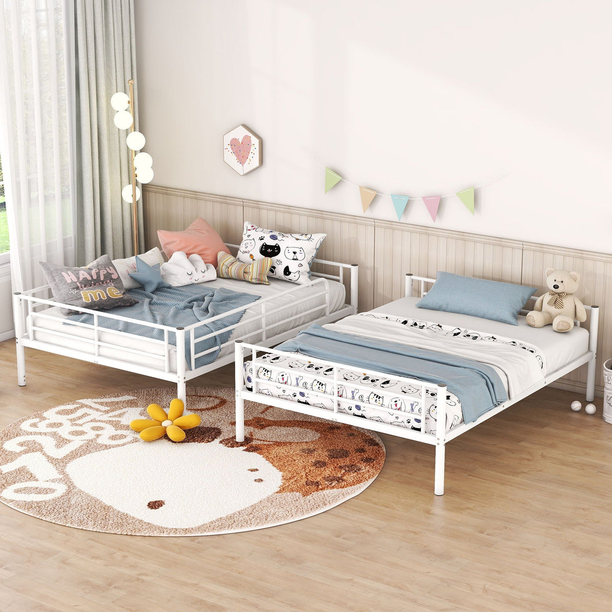 Steel Construction Bunk Bed with Convertible Design - Multiple Colors