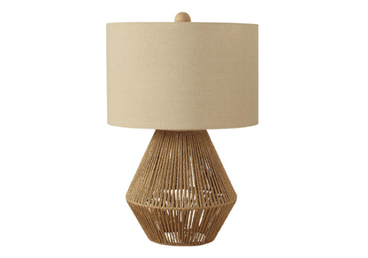 Transitional Rope Table Lamp with Beige Linen Shade - 3-Way Switch