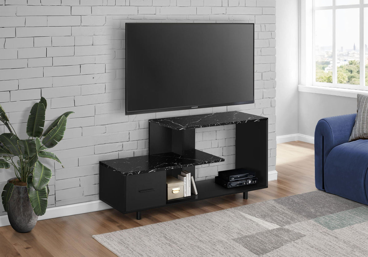 Contemporary TV Stand with Storage Drawer - Light Brown, Black, or White