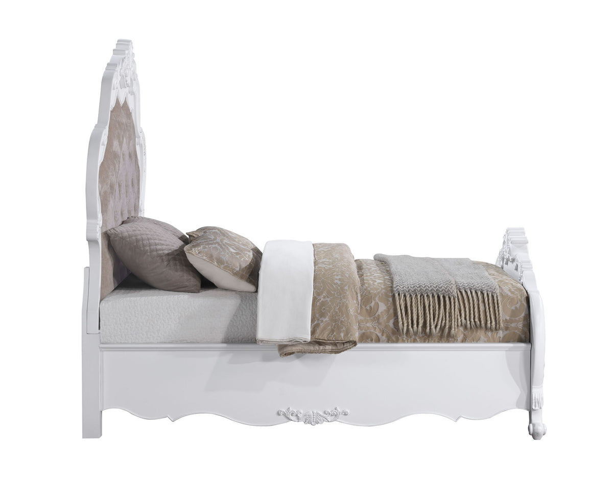 Latisha Wood Slat Bed with Fabric Headboard - White