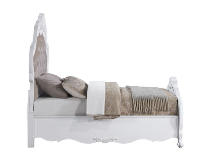 Latisha Wood Slat Bed with Fabric Headboard - White