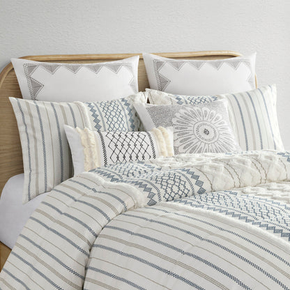 Cotton Printed Duvet Cover Set with Chenille - Full/Queen