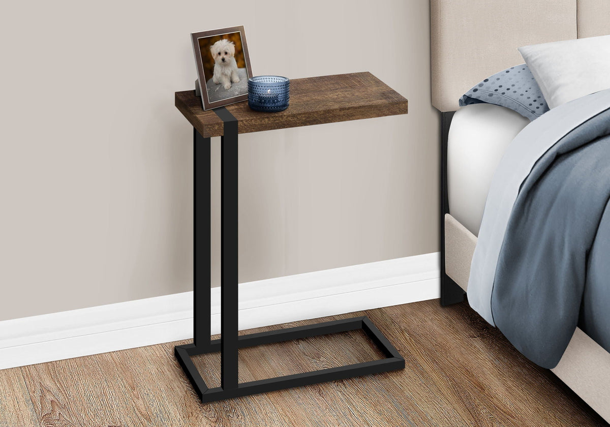C-Shaped Accent Table with Metal Frame - Black, Gray, or Light Brown