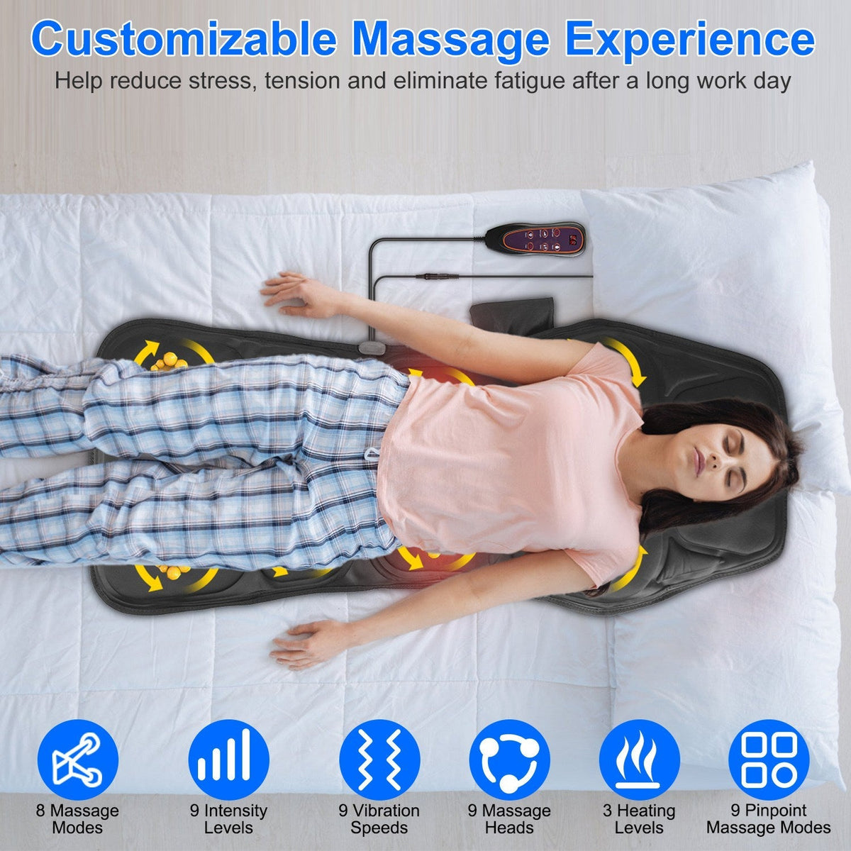 Full Body Massage Chair Pad with Heat Multifunctional Back Massager with Pinpoint Massage Vibration Timer for Home Office Car Use