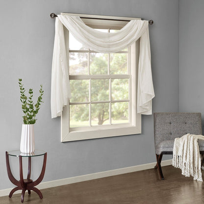 Solid Crushed Sheer Window Scarf with Crushed Detailing - White