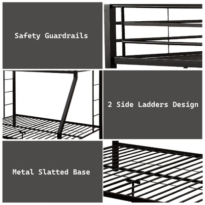 Limbra Spacious Design Double Bunk Bed with Metal Frame - Black or Dark Brown