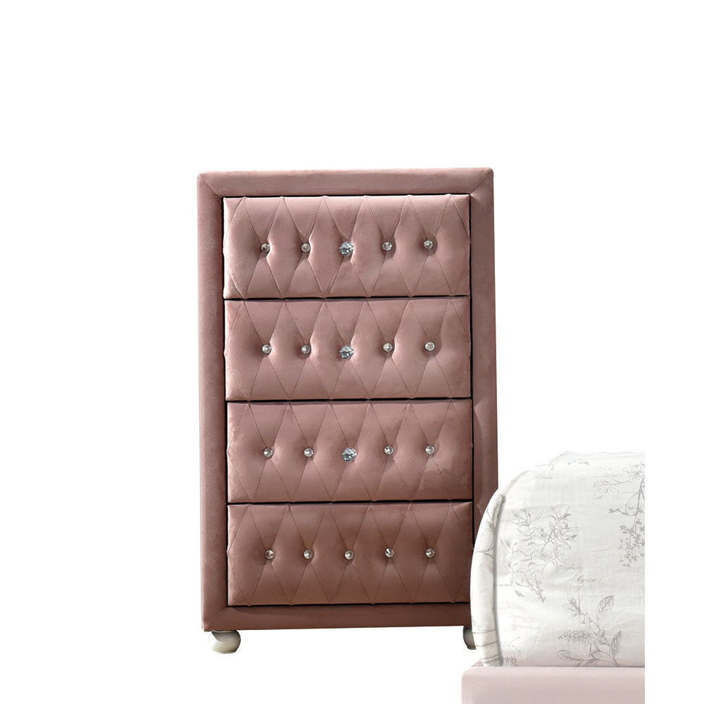 Pink Upholstered Accent Chest with Button Tufting - Reggie Collection