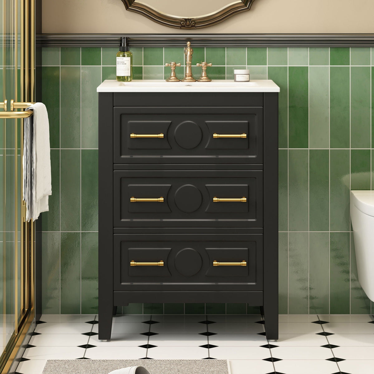 Bathroom Vanity with Sink and 3 Drawer Storage Cabinet - White or Black