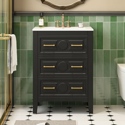 Bathroom Vanity with Sink and 3 Drawer Storage Cabinet - White or Black
