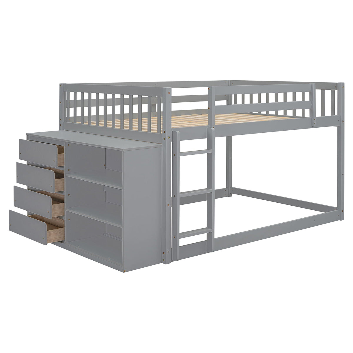 Bunk Bed With 4 Drawers and 3 Shelves - Solid Pine Wood