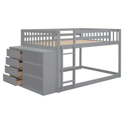 Bunk Bed With 4 Drawers and 3 Shelves - Solid Pine Wood