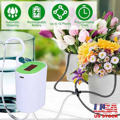 Automatic Watering System Kit With Timer Pump Device For 12Plants Rechargeable Battery Programmable Plant Watering Timer Drip Irrigation System For In