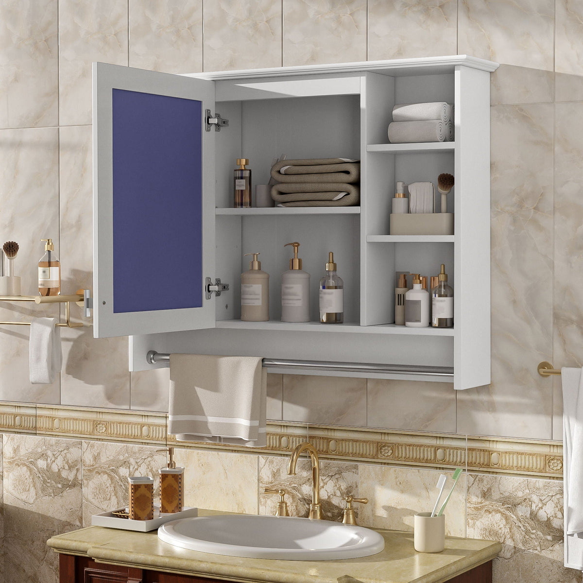 Modern Wall Mounted Mirror Cabinet with Adjustable Shelf - White or Black