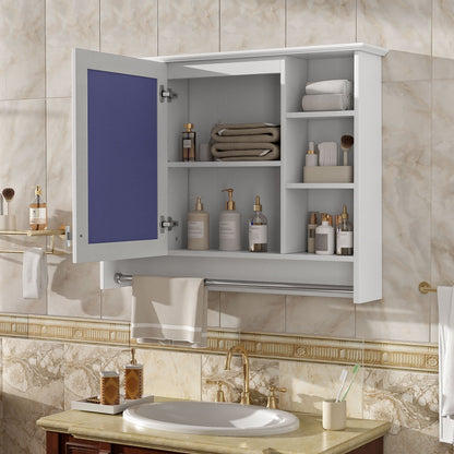 Modern Wall Mounted Mirror Cabinet with Adjustable Shelf - White or Black