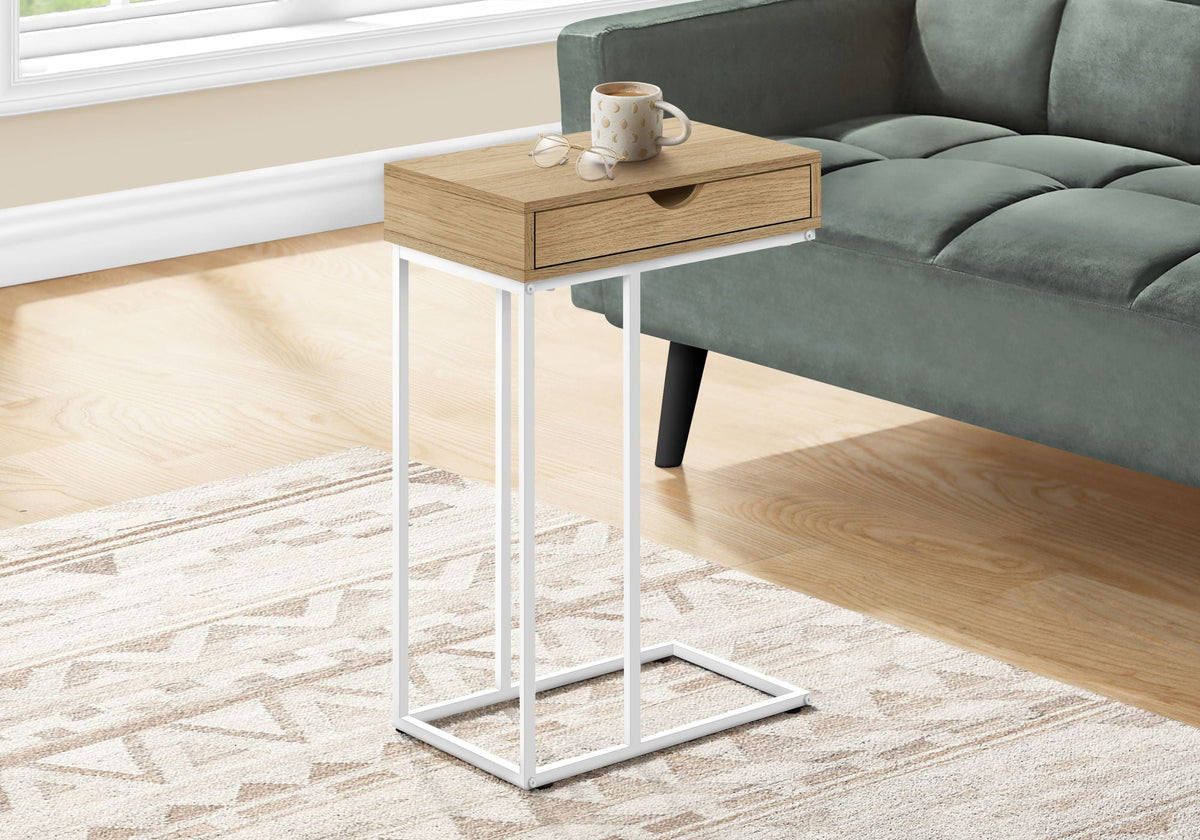 C-Shaped Accent Table with Pass-Through Drawer - Light Brown, White, Black, or Gray