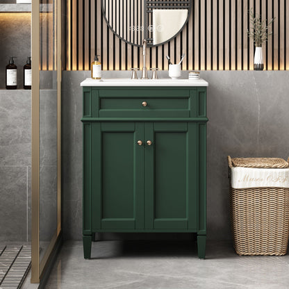Bathroom Vanity with Solid Wood Frame and Tip Out Drawer - Black, White, Dark Green
