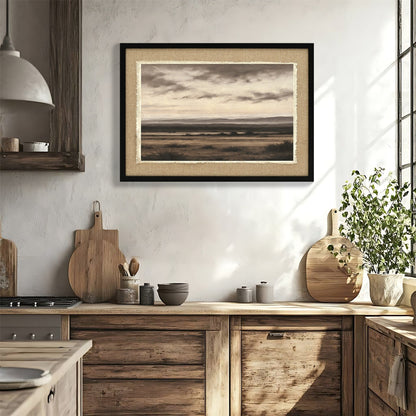 Vintage Landscape Large Framed Wall Art with Canvas Print - Brown