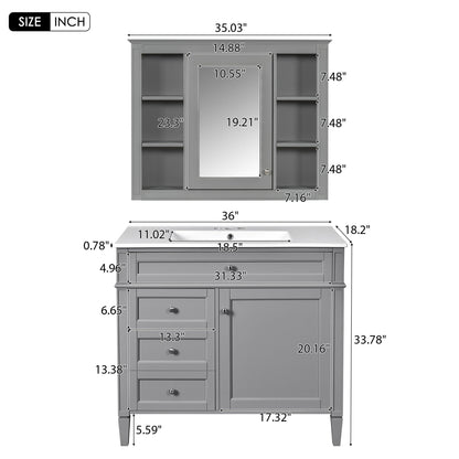 Bathroom Vanity With Mirror Cabinet and Single Sink - Soft-Closing Doors