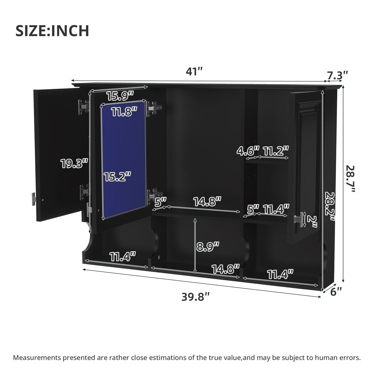Modern Wall Mounted Medicine Cabinet with Open Shelves - White or Black