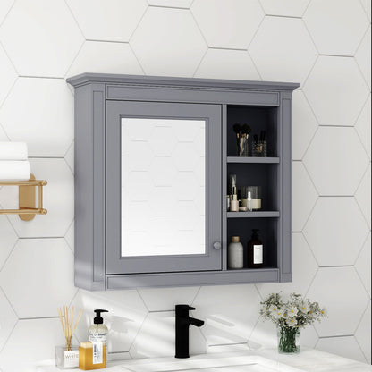 Wall Mounted Medicine Cabinet with Mirror and 3 Open Shelves - Multiple Colors