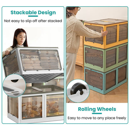 3Pcs Foldable Storage Bins with Lid 4 Doors Collapsible Stackable Closet Organizer Containers with Lock 4Pcs Wheels