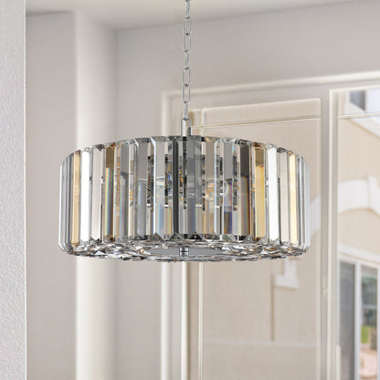 17' Chrome Crystal Pendant Chandelier with Adjustable Height - Transparent