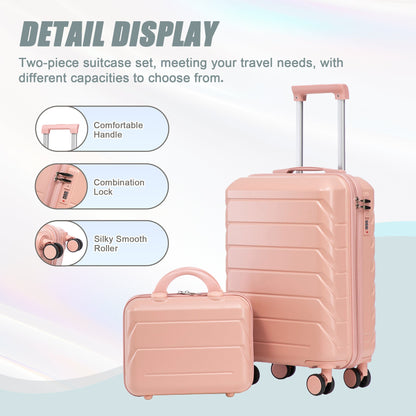 ABS 2-Piece Luggage Set with Spinner Wheels and Combination Lock - Pink
