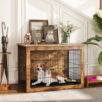 Dog Crate Furniture with Cushion and Double Doors for Small/Medium Dogs-37 Inches
