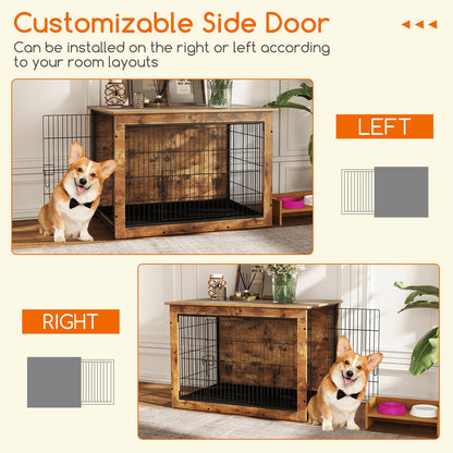 Dog Crate Furniture with Cushion and Double Doors for Small/Medium Dogs-37 Inches