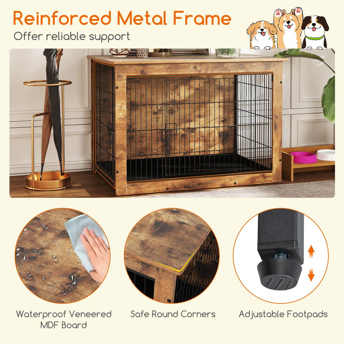 Dog Crate Furniture with Cushion and Double Doors for Small/Medium Dogs-37 Inches