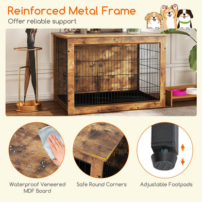 Dog Crate Furniture with Cushion and Double Doors for Small/Medium Dogs-37 Inches