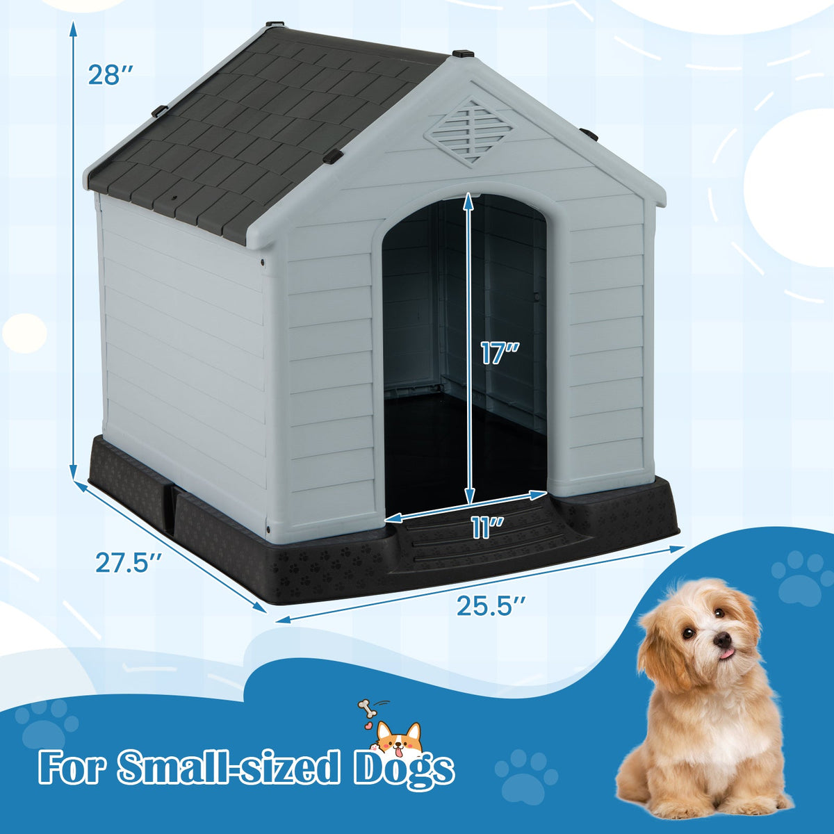Dog House for Small Dogs Waterproof Plastic with Elevated Floor-S