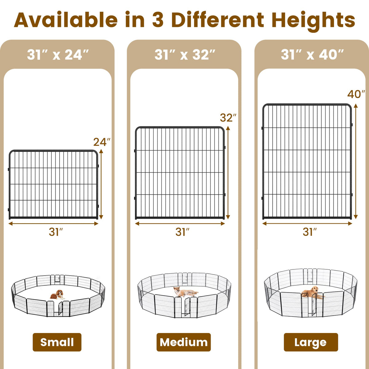 16 Panel 24/32/40 Inches Height Dog Playpen with Lock and Large Door-24 inches