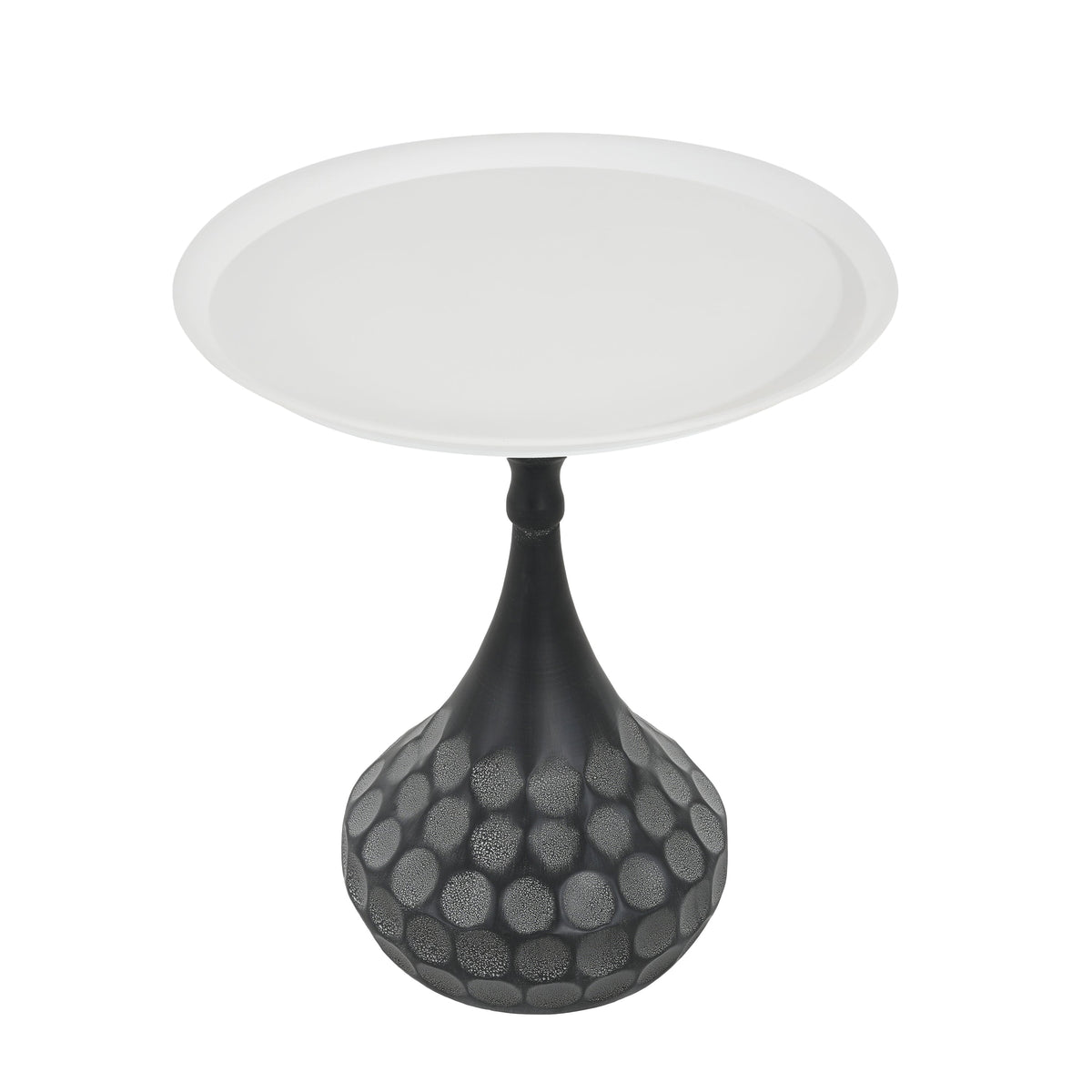 Accent Metal Coffee Table with Hand-Hammered Texture - White & Black