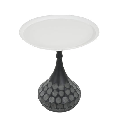 Accent Metal Coffee Table with Hand-Hammered Texture - White & Black